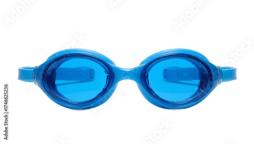 Blue swim goggles on white