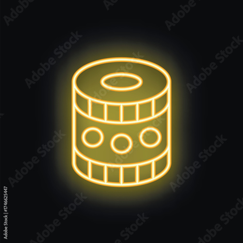 Glowing neon icon of casino chip with backlight illuminating black background