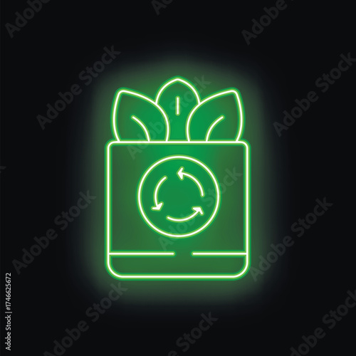 Neon green compost bin with leaves growing from it symbolizes composting and gardening