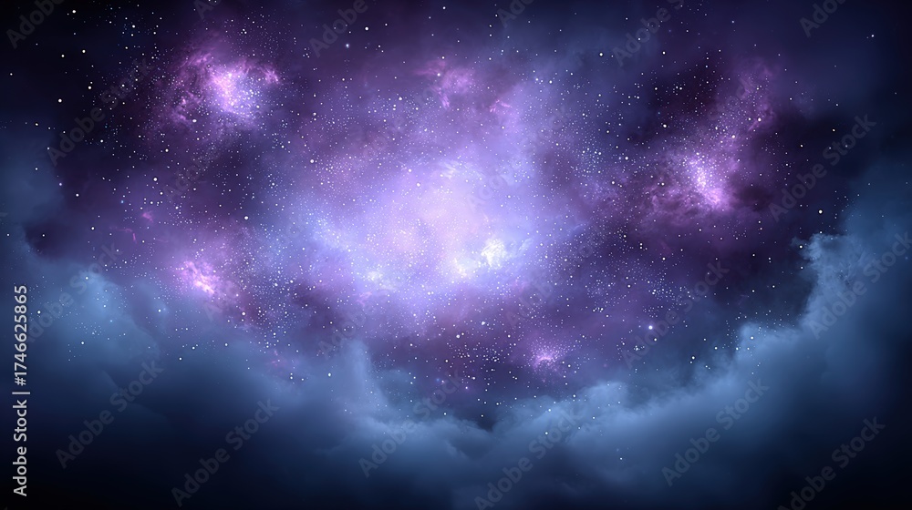 Naklejka premium A mesmerizing cosmic scene showcasing a vibrant nebula surrounded by starry skies