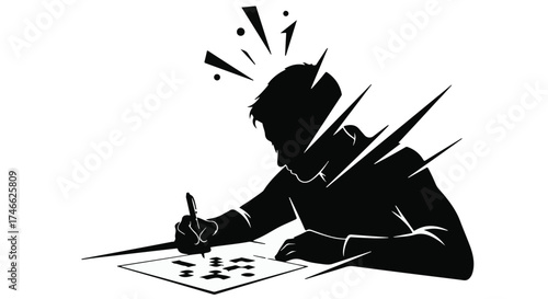 Creative mind drawing inspiration, focused artist at work with energetic ideas bursting forth