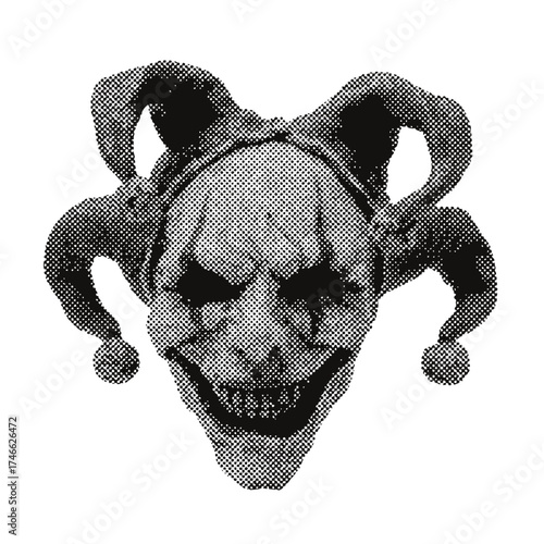 Modern grunge halftone effect scary clown design element. trendy gritty montage design icon