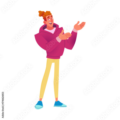A Cheerful Young Man Enthusiastically Expressing His Joy in Comfortable Casual Attire