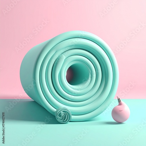 Serene Pastel Yoga Mat: A minimalist yoga mat in serene pastel hues, evoking tranquility. It suggests a calm and focused state of mind, perfect for wellness-related concepts. Ai generated image