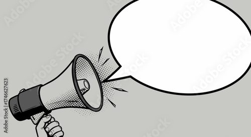 Hand Holding Megaphone with Blank Speech Bubble Pop Art