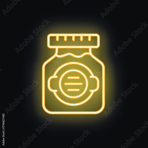 Neon yellow illustration of a jam jar glowing on a black background
