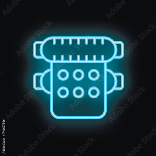 Blue glowing neon icon of a water filter cartridge being replaced, set against a black background