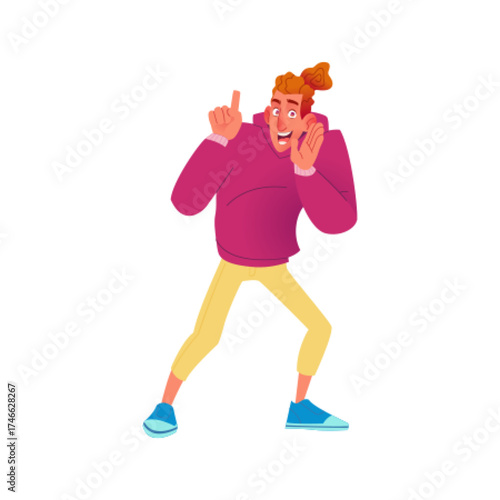 A Vibrant and Energetic Young Man Dressed in a Colorful Outfit is Expressing His Excitement