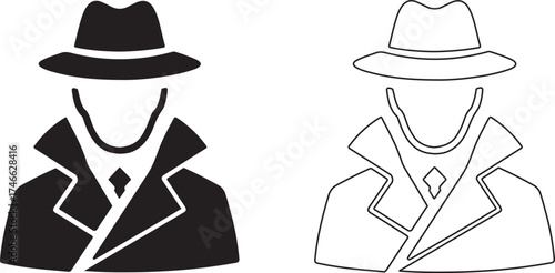 Two stylized silhouette figures wearing fedora hats and trench coats representing mystery and espionage concepts