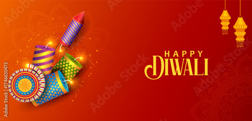 burning diya on Happy Diwali Holiday background for light festival of India