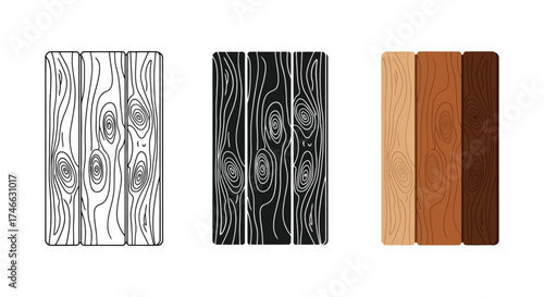 Three Styles of Wooden Planks Illustration timber lumber