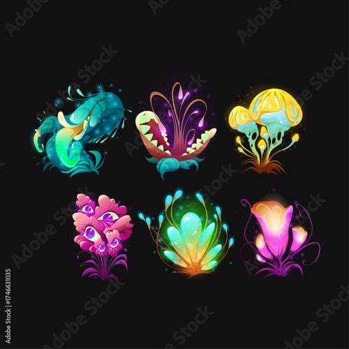 Surreal Alien Flora Collection Mystical Glowing Plants for Fantasy and Sci-Fi Designs