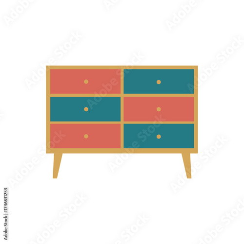 Retro style dresser with six drawers