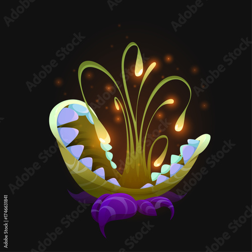 Enigmatic Cartoon Carnivorous Plant with Bioluminescent Aura for Fantasy Designs
