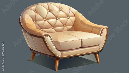 Very beautiful close-up light beige leather chair with soft cushion, elegant stitching details, modern 3D render design for cozy interiors, comfort and sophistication in minimalist contemporary vector