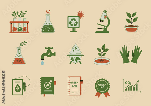 Ecology and Environmental Science Icons Set.