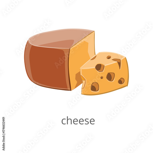 A delicious wedge of aged cheddar cheese with a small slice cut out, isolated on a white background