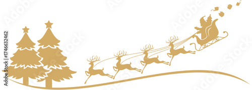 Vector illustration of a Silhouette of santa claus sleigh with christmas trees