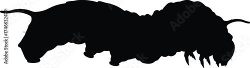 Silhouette of a caterpillar isolated on white background, showcasing its segmented body and distinctive shape, a common sight in gardens and forests