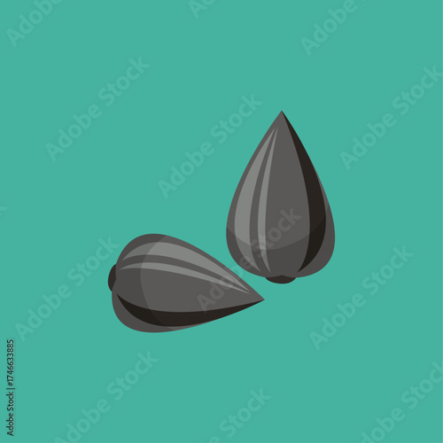 Two striped sunflower seeds on a light blue background, natural and organic food elements