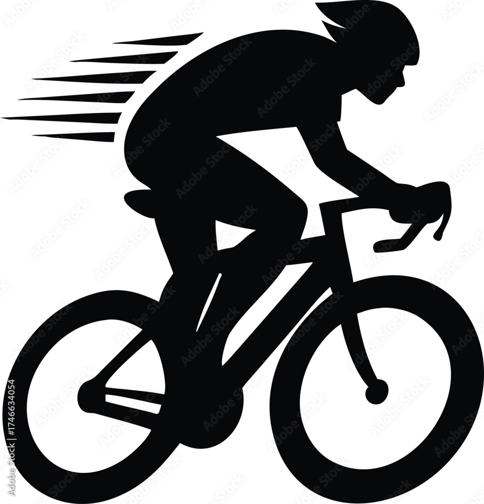 Obraz premium Black vector silhouette of an extreme cyclist in a jump pose on a bicycle, perfect for illustration of speed and sport