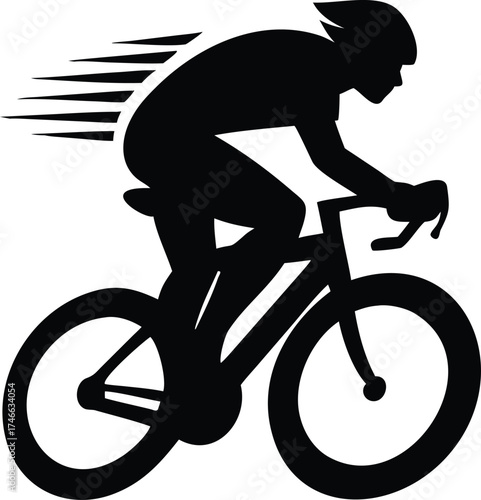 Black vector silhouette of an extreme cyclist in a jump pose on a bicycle, perfect for illustration of speed and sport