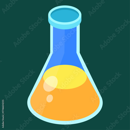 Laboratory Flask Icon With Orange Liquid, Scientific Experiment and Chemical Research