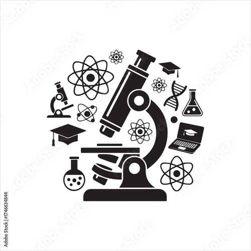 vector illustration of microscope  silhouette black vector  background wight