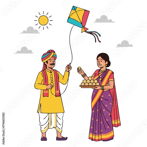 Indian couple celebrates makar sankranti with kite sweets