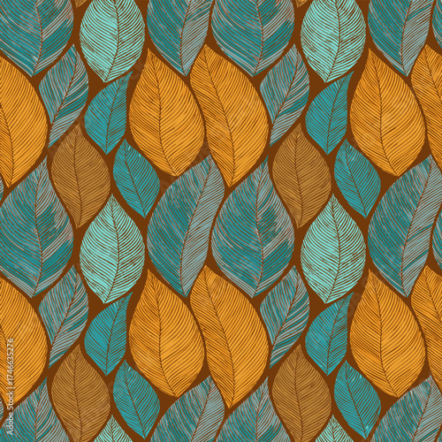 Motif Fond en Feuillage Feuilles simples Multiples Couleurs et Nuances - Illustration Motif Nature Végétal Automne