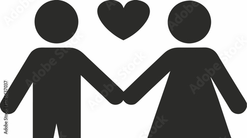 Sweet couple holding hands with heart symbol, perfect for love, relationship, or wedding themes, clean and simple design for versatile applications