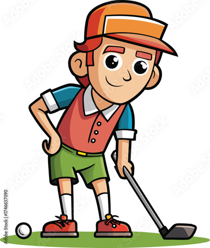 Cartoon Golfer Preparing to Swing – Vector Sports Character