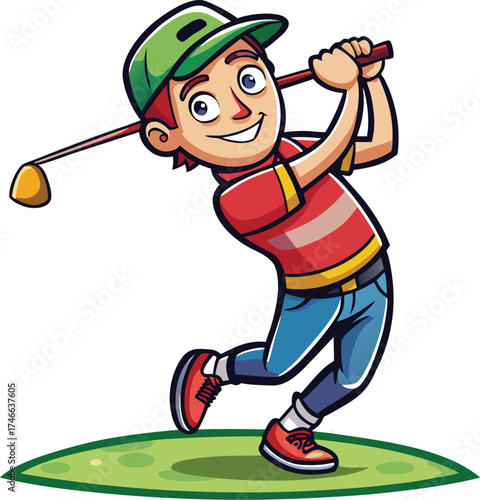 Cartoon Golfer Swinging Club – Vector Sports Illustration