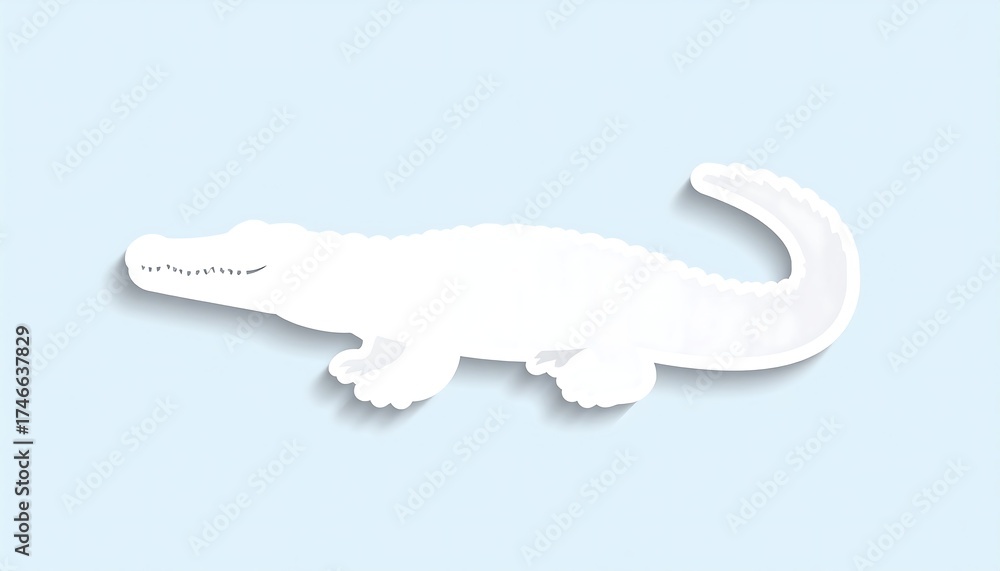 Obraz premium A minimalist, isolated image featuring a white alligator silhouette with delicate details against a light blue background. It showcases a clean design