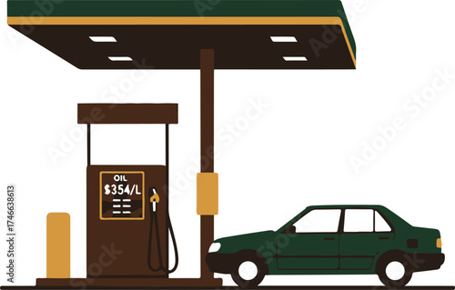 Gas Station with Car and Fuel Price Display automobile