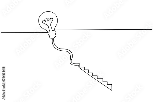 Innovation concept light bulb with plug etc. single line drawing minimalist style