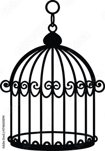 a vintage bird cage with decorative hanging silhouette
