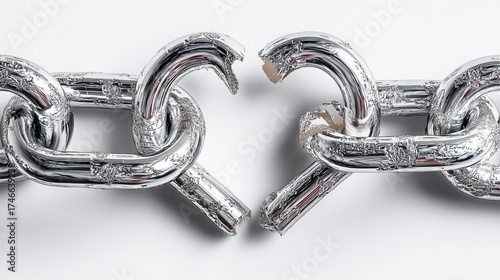 Broken chrome chain forming a heart shape