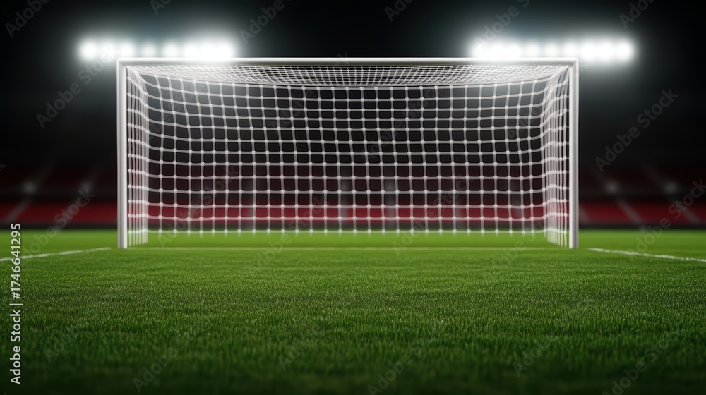 Fototapeta premium Soccer Goal, Football Pitch, Stadium Lights, Game Day