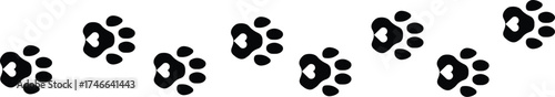 Paw vector trail, pet foot print. Black lines animal prints on transparent background. path pattern animal tracks. footprints Pet paw, Heart with pet paw print dog cat icon, vector illustration
