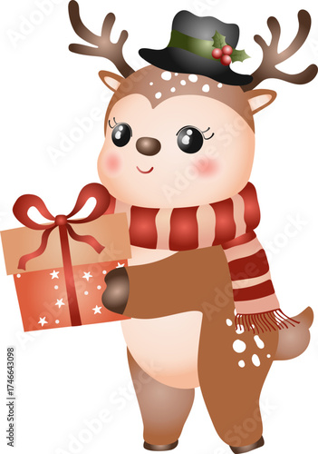 Cute Reindeer Christmas and Winter Illustration Style
