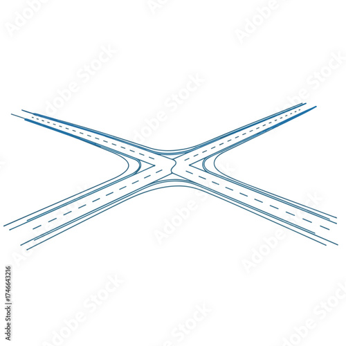 Road junction with highways and crossroads creating intricate network for vehicles. Road junction presents layered highway overpass for smooth traffic flow, enhancing urban mobility.