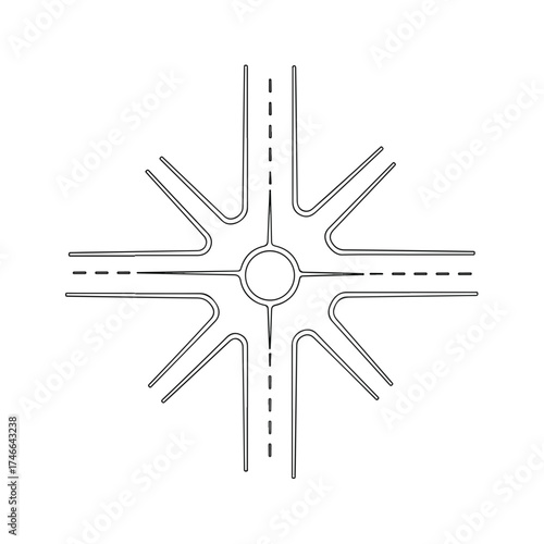 City communications systems include road junction roundabout, top view of transportation routes. Roundabout intersections streamline traffic flow with easy navigation.