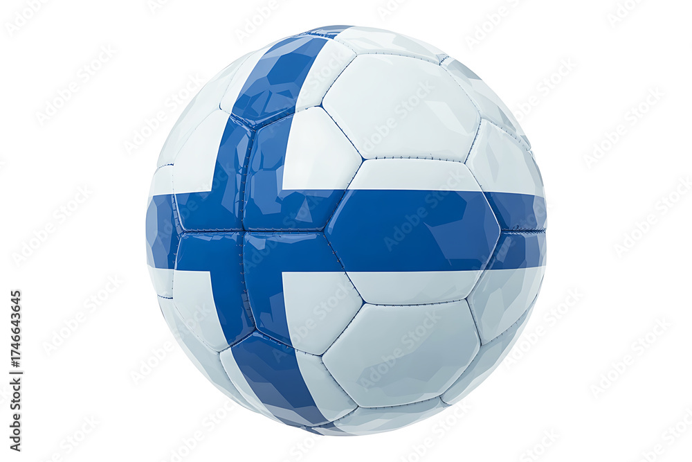 Fototapeta premium Soccer ball featuring a prominent blue cross design on white background.