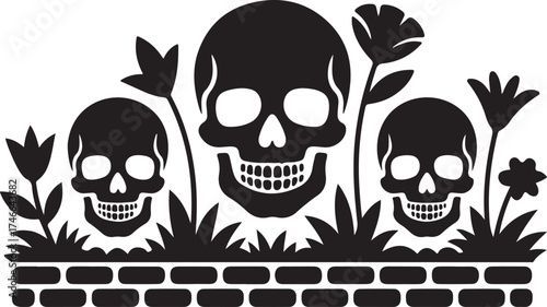 Day of the Dead Skull Garden Illustration for Dia de los Muertos Celebrations and Halloween Designs