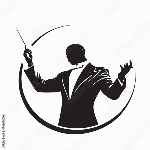 Orchestra Conductor Silhouette Vector in Dynamic Pose for Music Design