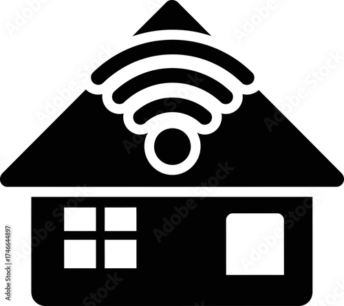 Smart home wifi connection or signal icon. House technology innovation and control system concept. Vector illustration for application design