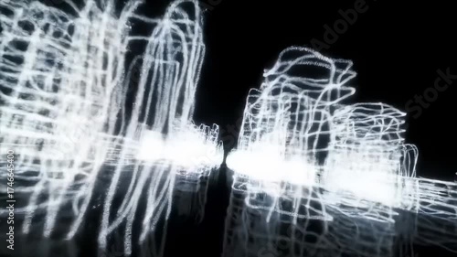 Dynamic Abstract Cityscape: Glowing Light Trails and Futuristic Urban Architecture