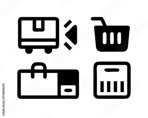 Shipping, shopping basket, bag, and scale icons