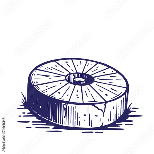 Hand drawn illustration of a vintage grindstone perfect for educational or historical projects